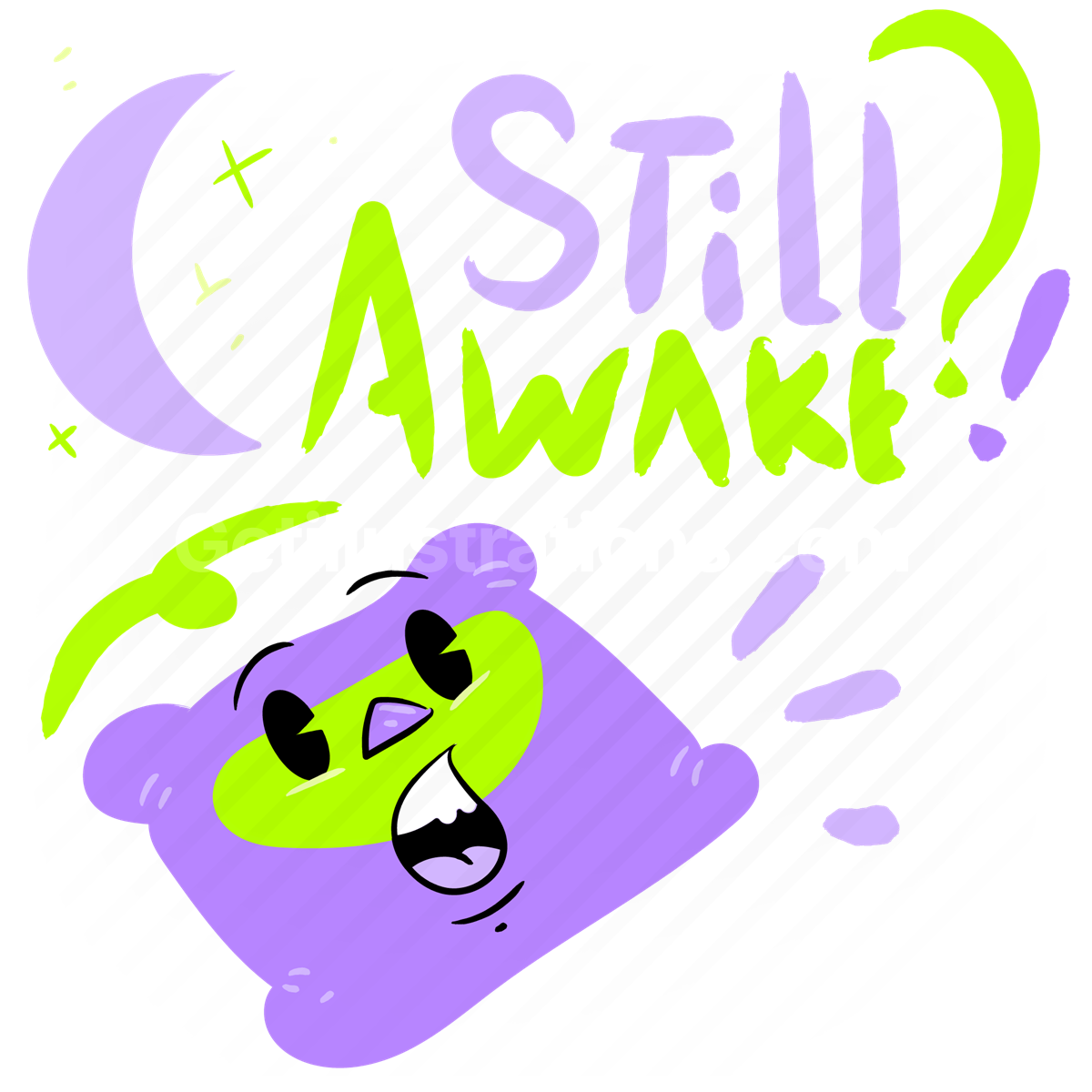 still awake, question, night, bedtime, night owl, sticker, face, smiley, character